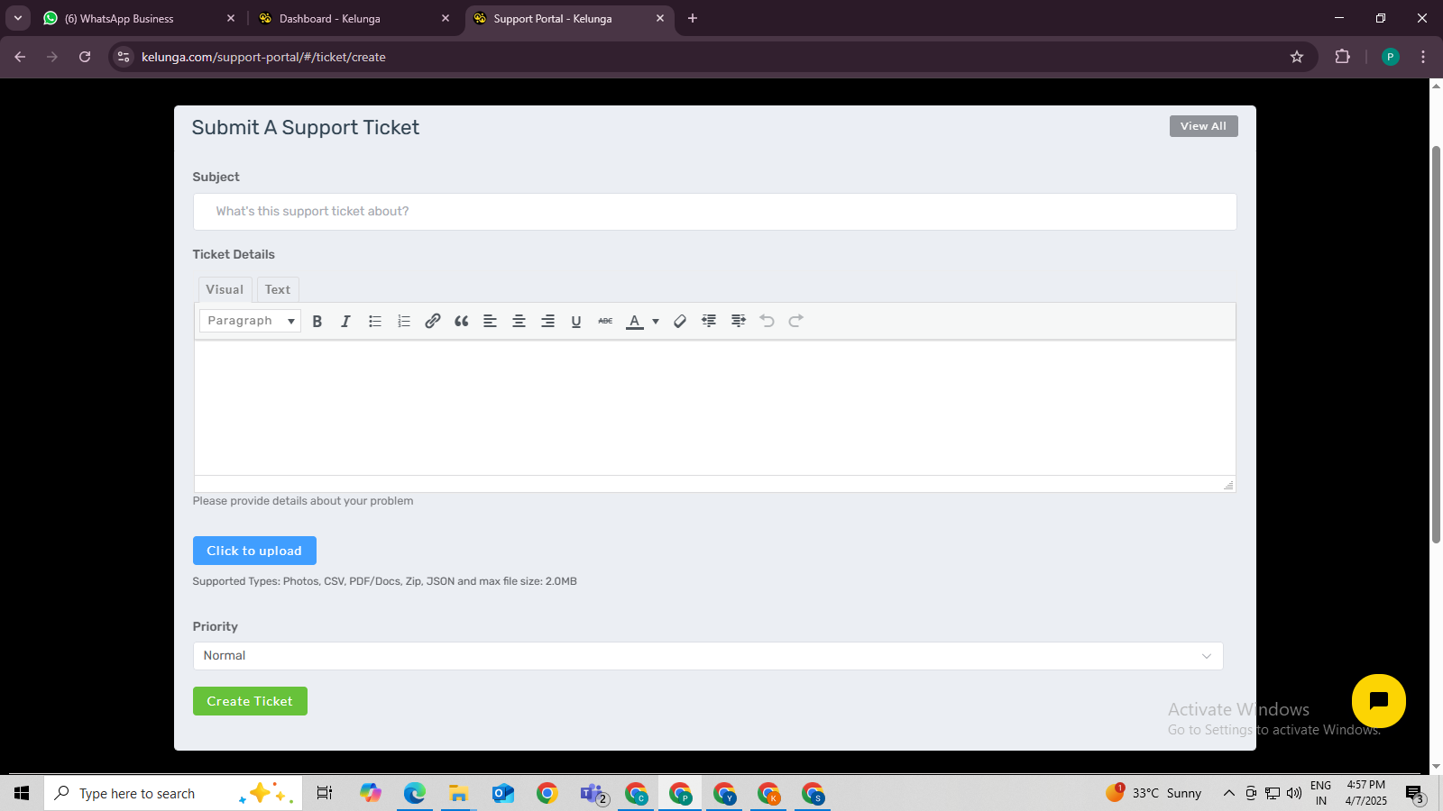 Raise a support ticket for disputes and complaint resolution