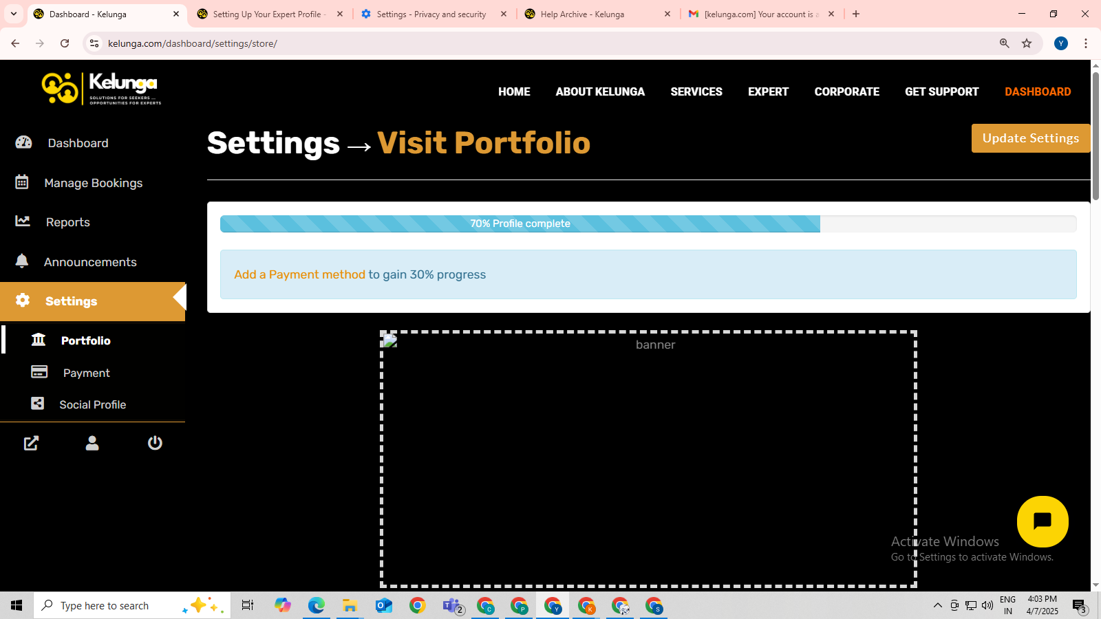 Uploading expert profile image for dashboard visibility